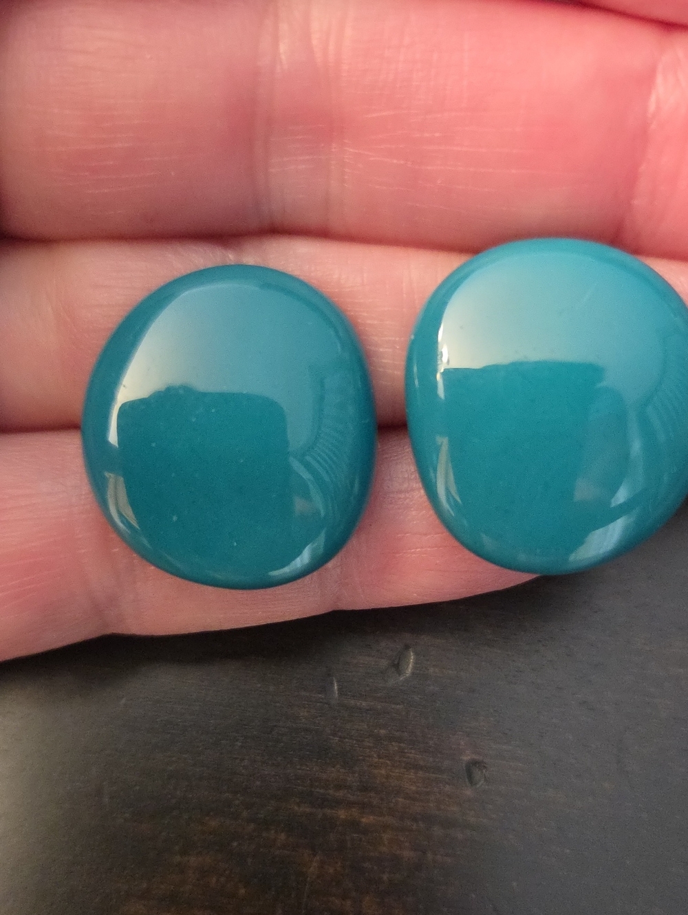 Teal Round (Intentionally Irregular Shape) Resin Stud Earrings